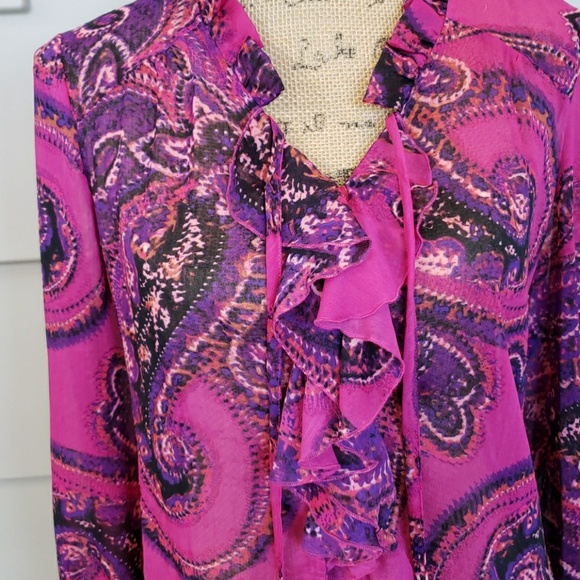 JohnPaul Richards top blouse pink magenta purple paisley long sleeve Size Small - Picture 3 of 5